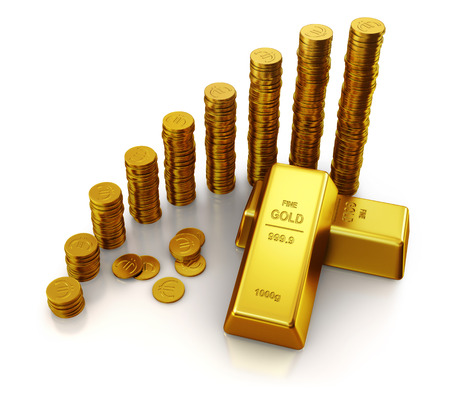 gold bars and golden euro coins.の写真素材
