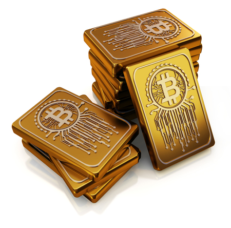 gold bars in bitcoin currency styleの写真素材
