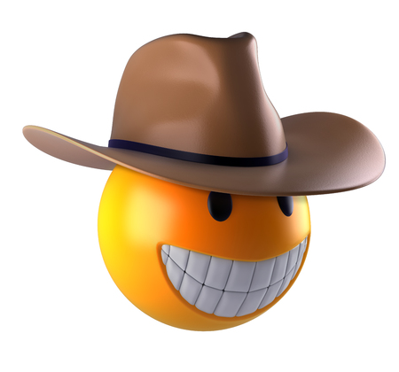 3d render of a cute smiley sphere with cowboy hat.の写真素材
