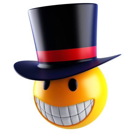 3d render of a cute smiley sphere with victorian top hatの写真素材