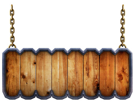 Medieval signboard with chains 3d render.の写真素材