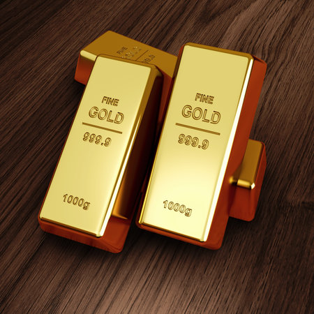 Gold bars on a wood back.
