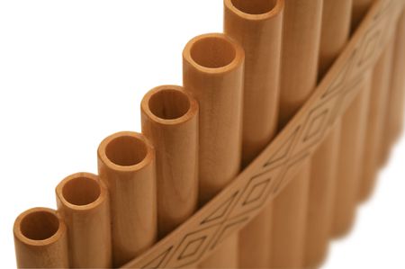 Wooden pan flute on a white background. It is isolatedの写真素材
