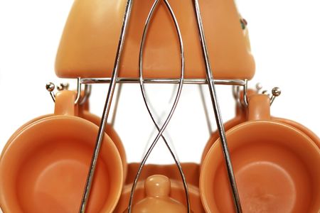 Gift tea service of brown color on a white backgroundの写真素材