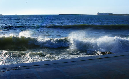 reporting - a storm in the Crimean city of Sevastopol. On quay