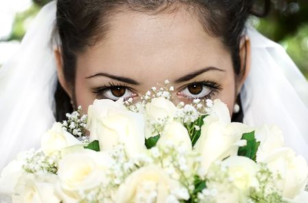 Eyes of the young brideの写真素材