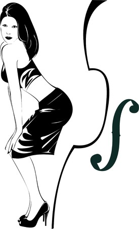Vector. A silhouette of the girl and a contrabassの写真素材