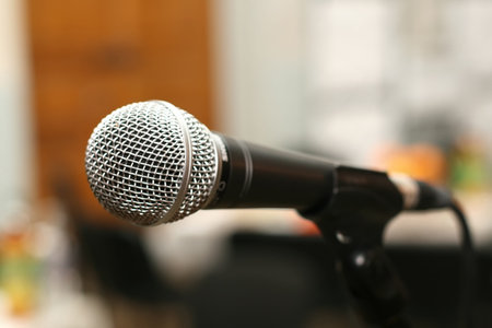 Microphone for the vocalist on a microphonic standの写真素材