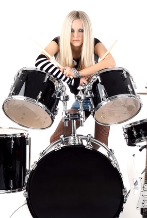 photo series in style rock-n-roll with the beautiful blondeの写真素材