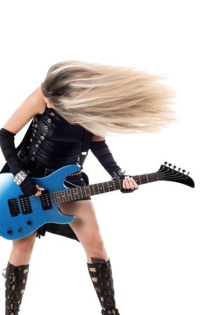 Series. The woman with a guitar. Rock-n-roll styleの写真素材