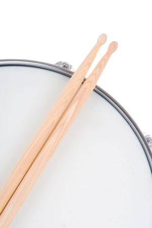 Series. Silver snare drum isolated on a white backgroundの写真素材