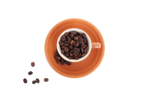 Series. cup and coffee beans isolated over white backgroundの写真素材