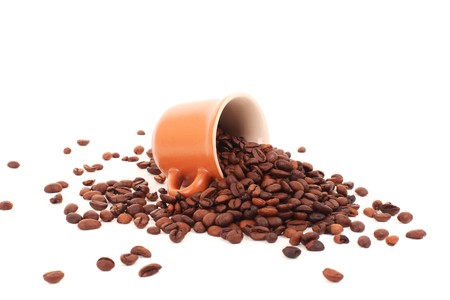 Series. cup and coffee beans isolated over white backgroundの写真素材