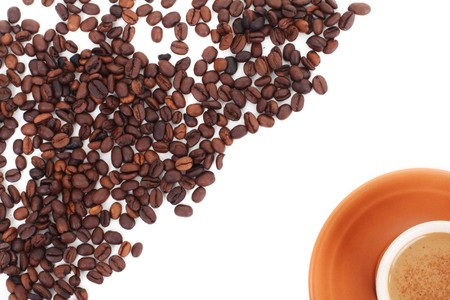 Series. cup and coffee beans isolated over white backgroundの写真素材