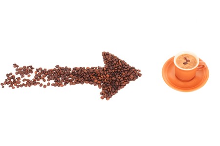 Series. cup and coffee beans isolated over white backgroundの写真素材
