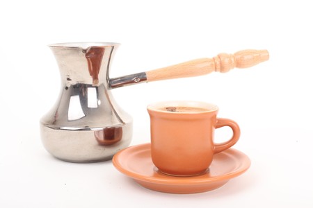 Series. Turk and coffee cup on a white backgroundの写真素材