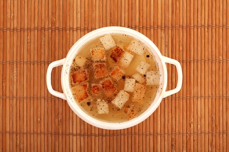 series. A chicken broth with crackersの写真素材