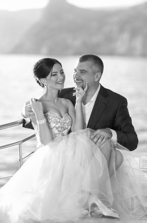 beautiful bride on the yachtの写真素材