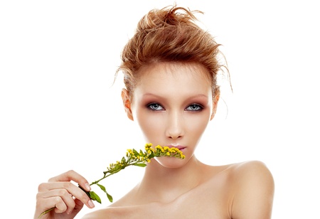 Young woman with naked shouldersの写真素材