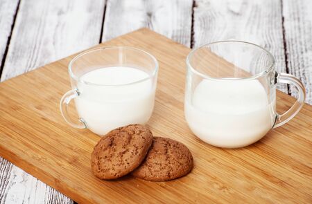 Fresh milk beverage with cookiesの写真素材