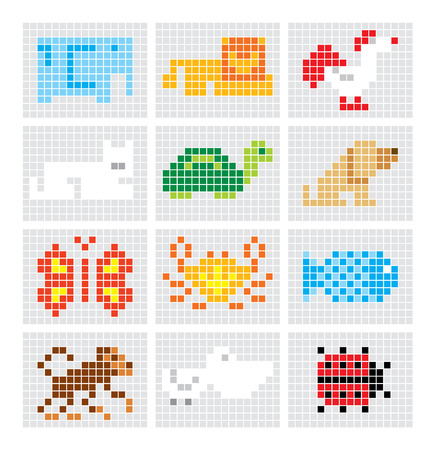 Set of vector pixel sketch animalsのイラスト素材