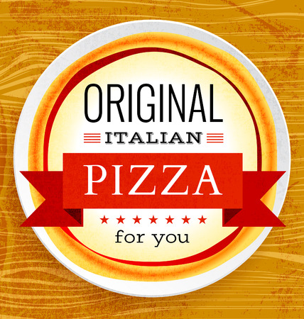 Vector restaurant menu with pizza on wooden backgroundのイラスト素材