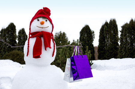 snowman after shoppingの写真素材