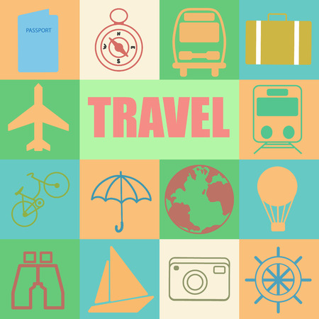 Colorful retro set of travelのイラスト素材
