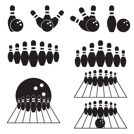 Set of black and white isolated bowling badges and designed elements.のイラスト素材