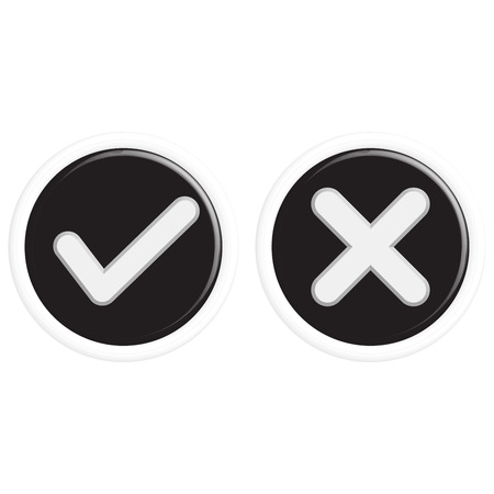 Vector Flat Design Check Marks Icons. Different Variations of Ticks and Crosses Represents Confirmation, Right and Wrong Choices, Task Completion, Voting.のイラスト素材