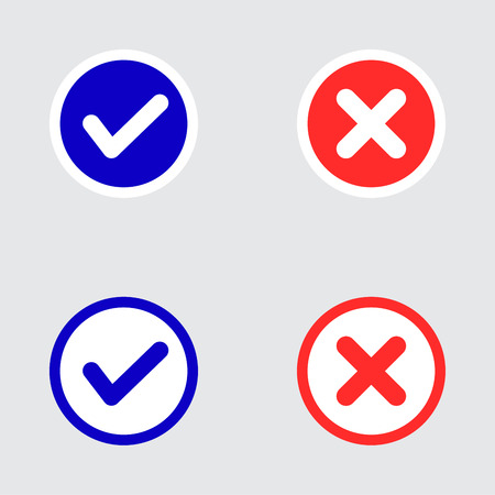 Vector Set of Flat Design Check Marks Icons. Different Variations of Ticks and Crosses Represents Confirmation, Right and Wrong Choices, Task Completion, Voting.のイラスト素材