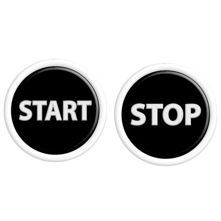 Butoon stop, start  3d buttons. Vector illustration.