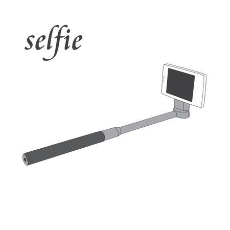 Selfie stick monopod with black handle. Hand drawn.のイラスト素材