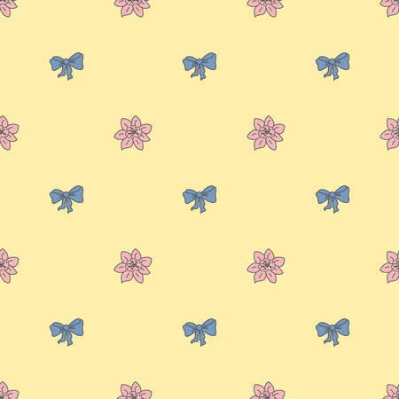 Seamless pattern bowtie and  flower in pastel colours.Vector illustration.のイラスト素材
