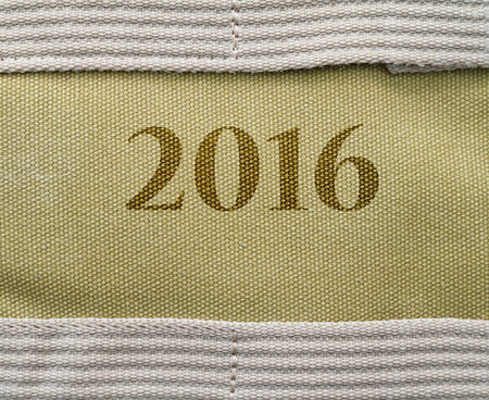 Background of burlap,  with place 2016 text.Texture natural.の写真素材