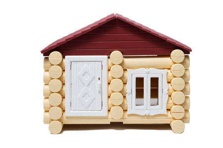 Model wooden houses made of logs are isolated on a white background.の写真素材