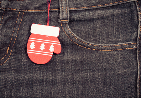 New year, Christmas background. Jeans texture with a pocket.の写真素材