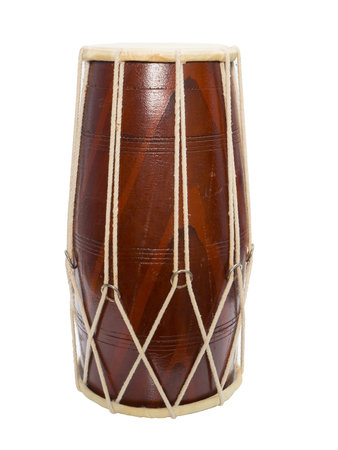 Traditional Indian drum isolated on white background.