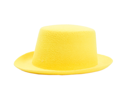Bright yellow hat with a brim  isolated on white background.の写真素材