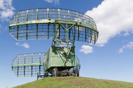 military equipment radio. The radars in the blue sky.のeditorial素材