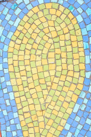 Beautiful background of multi-colored tiles. Tiled mosaic in pastel colors. Blue yellowの写真素材