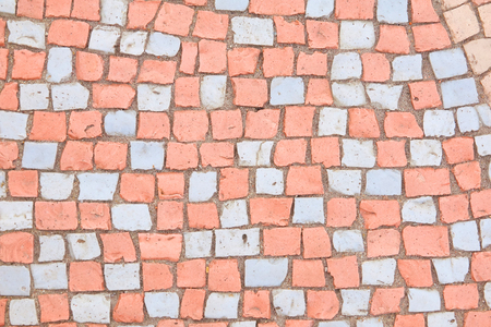 Beautiful background of multi-colored tiles. Tiled mosaic in pastel colors.Red, pink, blue, grayの写真素材