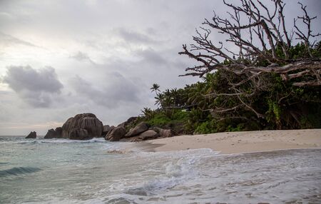 Granite rocks at the beach, Seychellesの写真素材