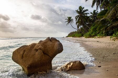 Granite rocks at the beach, Seychellesの写真素材