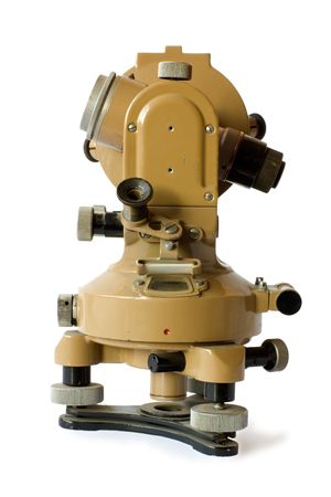 old theodolite isolated on backgroundの写真素材