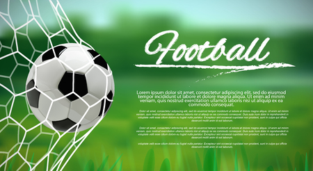 Soccer or Football 3d Ball in the Net on green backgroundのイラスト素材