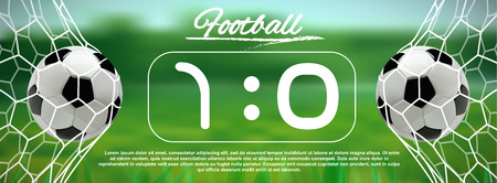 Soccer or Football 3d Ball in the Net on green backgroundのイラスト素材