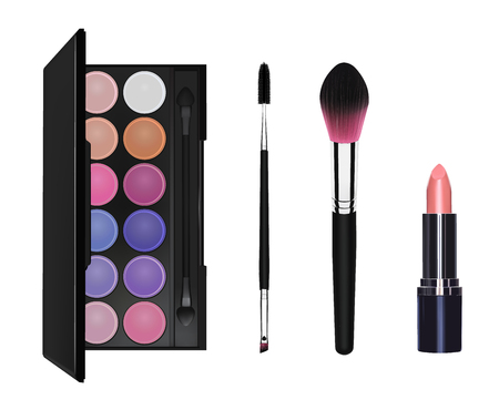 eyeshadow, mascara brush, makeup brush and lipsticのイラスト素材