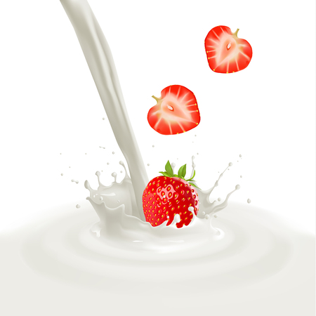 Strawberry and milk splash. Fruit and yogurtのイラスト素材