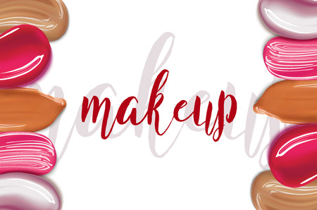 Cosmetic liquid foundation and lipstick smear strokes isolated on white backgroundのイラスト素材